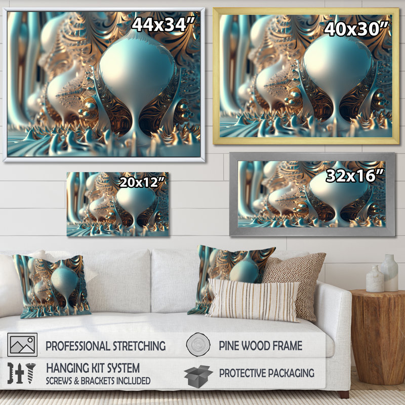 «Fractal Turquoise Pastel Cosmic Architecture», reproduction d'art sur toile, H 12 po x l 20 po x P 1 po, Toile tendue