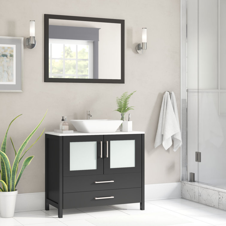 Karson 36'' Single Bathroom Vanity with Engineered Marble Top with Mirror