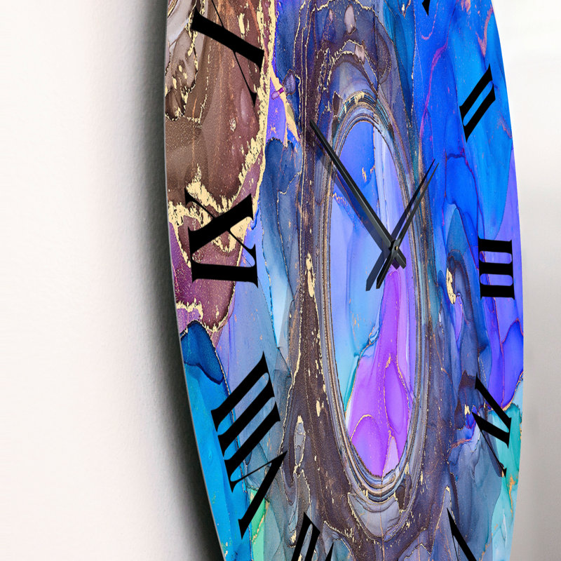 Horloge murale moderne de luxe abstraite bleue, Surdimensionné