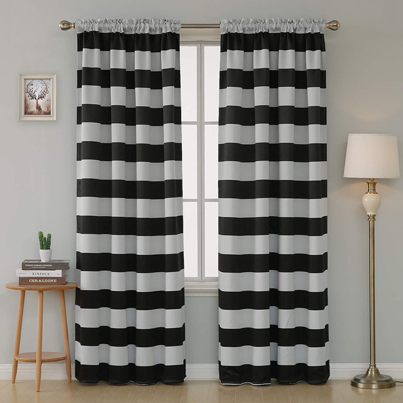 Zamudio Room Darkening Curtain Pair, Black/White, 52" W x 95" L