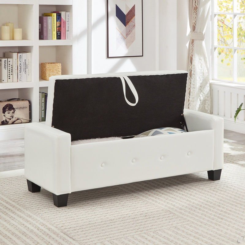 Banc avec repose-pieds 48 po avec rangement, banc pour chambre à coucher, salon, couloir, repose-pieds capitonné en similicuir capitonné
