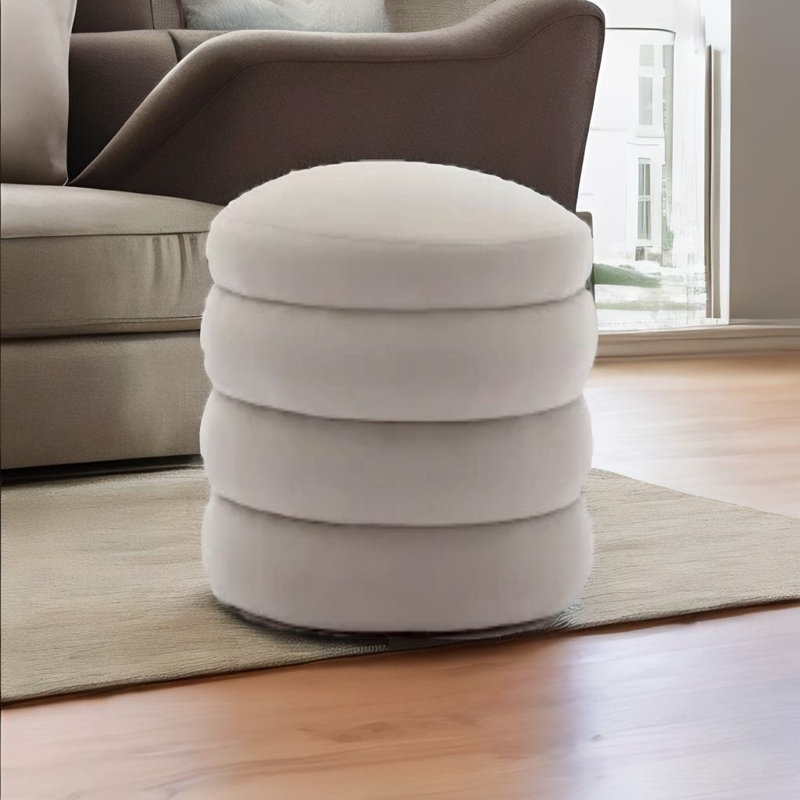 Repose-pieds blanc rond pour la maison, Velours gris clair
