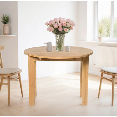 Hatcher 100 cm Extendable Oak Round Wood Top Dining Table with Wood Base