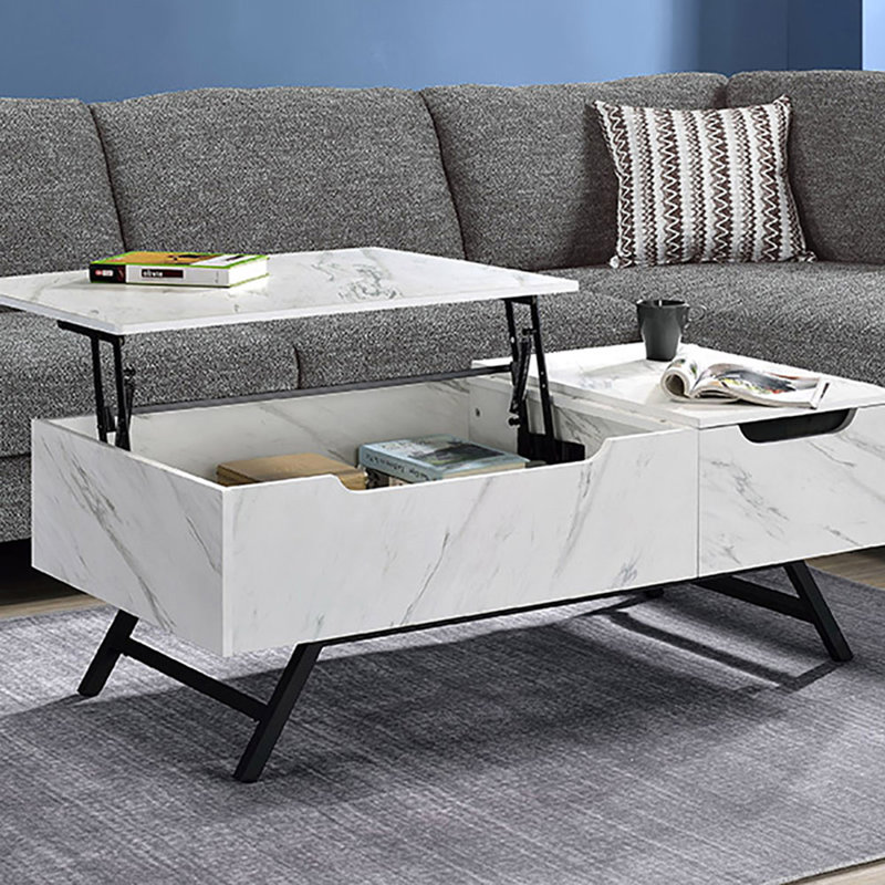 Table basse blanche avec plateau relevable