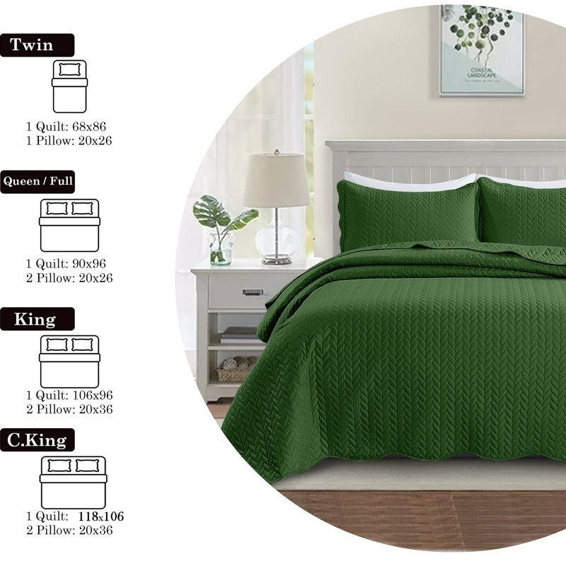 Ensemble d'édredon léger en microfibre avec taies décoratives Oxford, King Comforter + 2 Standard Shams, Emerald