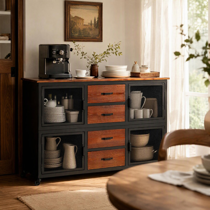 Kerchner Solid Wood 4 -Drawer Accent Cabinet, Black/Red