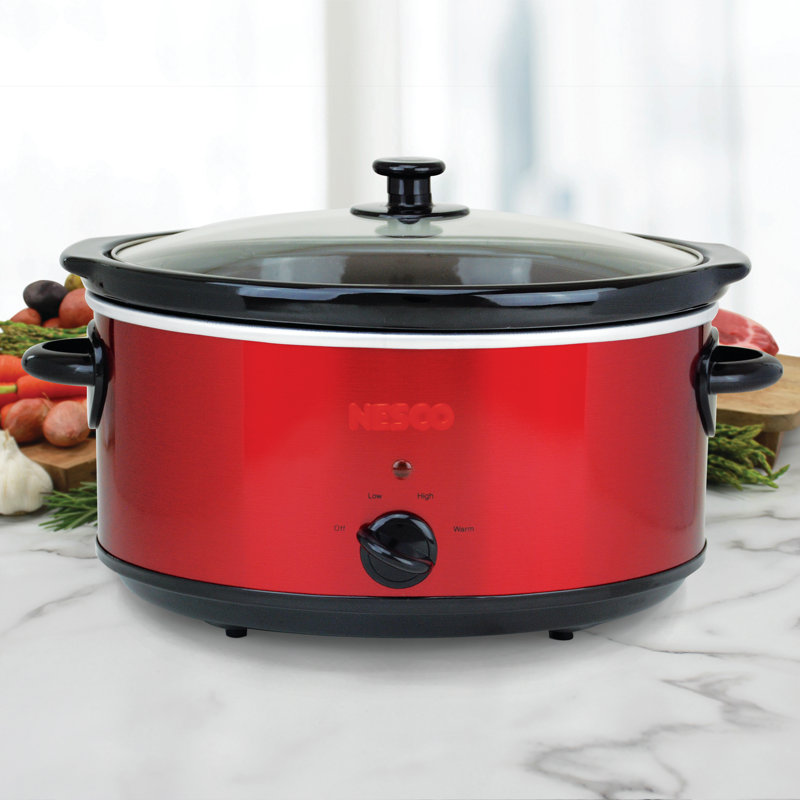 Nesco Analog Stainless Steel Slow Cooker, 6 Qt., Red