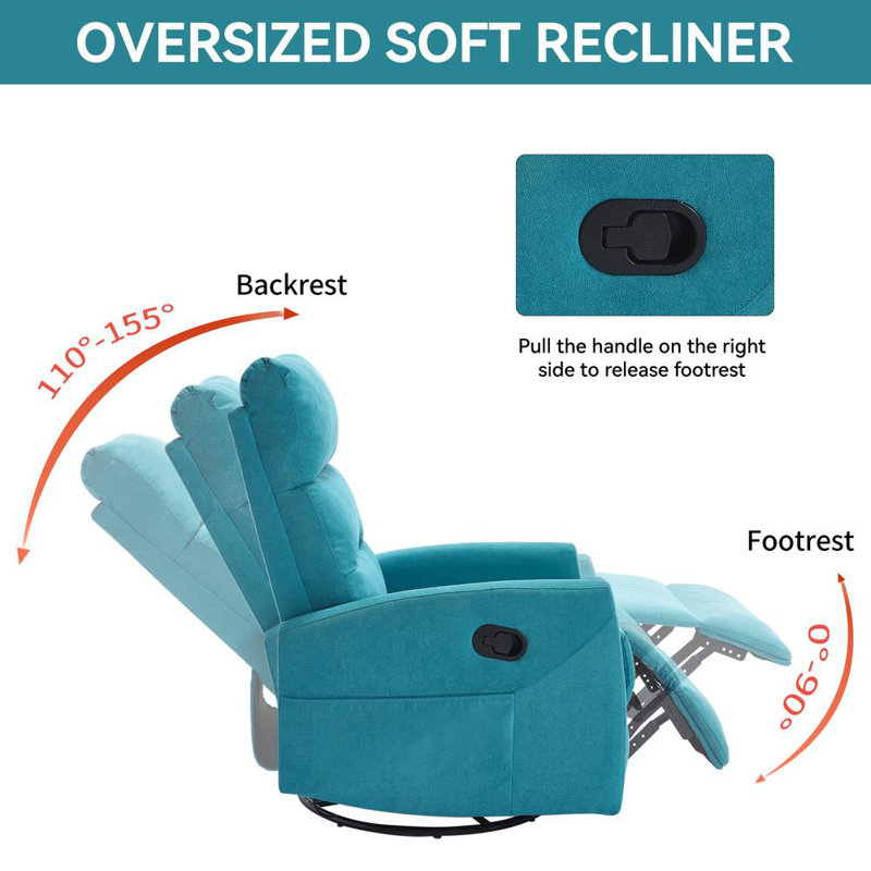 Modern Rocking Swivel Recliner, Blue