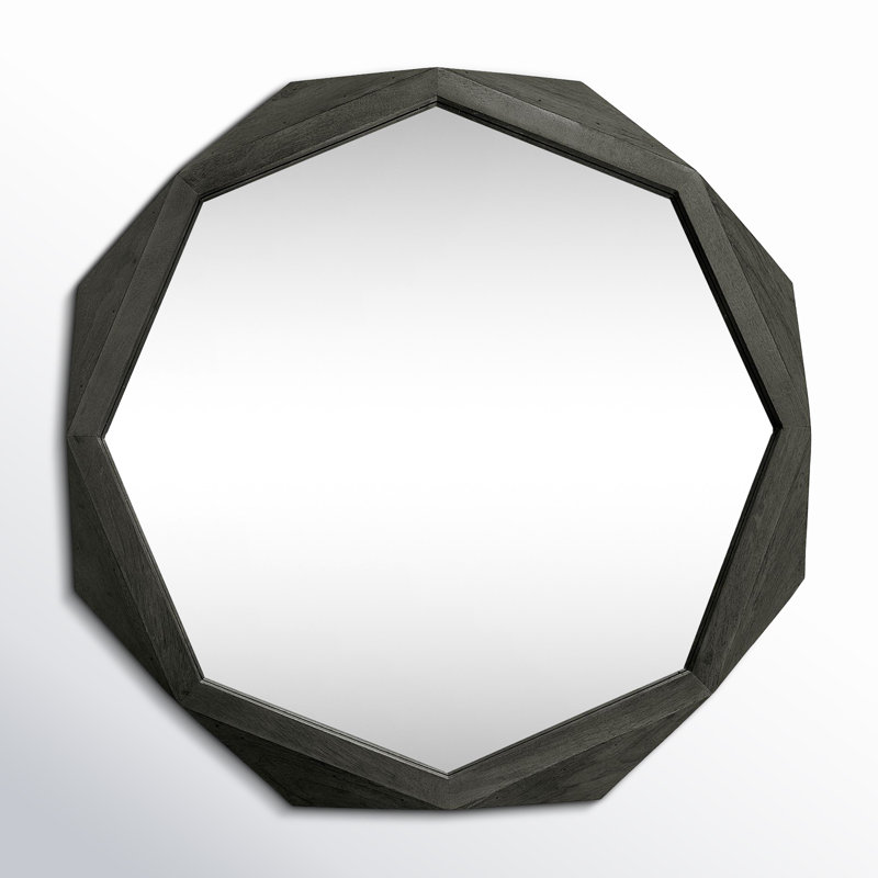 Jo Solid Wood Octagon Mirror, 41" x 41", Black