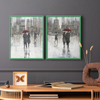 «Rain in The City I», reproduction encadrée de qualité supérieure - prête à être accrochée - aucun clou requis - aucun clou requis