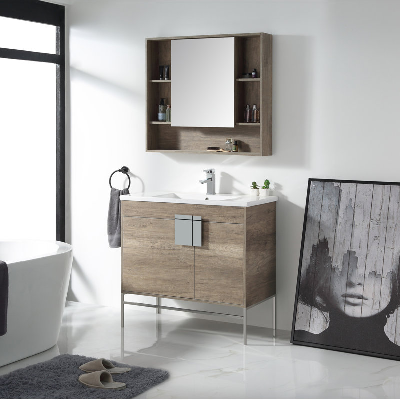 Ensemble de meuble-lavabo simple 36 po Maisie, Chrome poli, Gris ombré