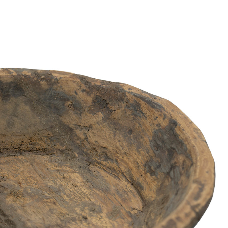 Parrat rond en bois antique Gwen, bois massif sculpté brun 21 po