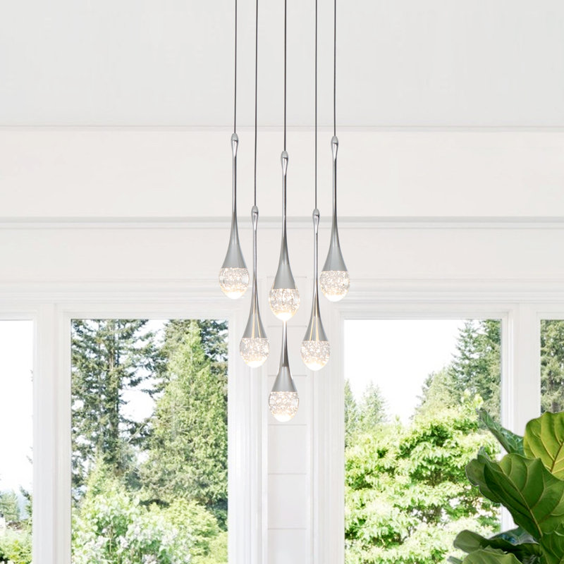 Modern LED Teardrop Crystal Chandelier Switch Dimmable, 6 Lights, 93" H x 9.8" W x 9.8" D, Chrome