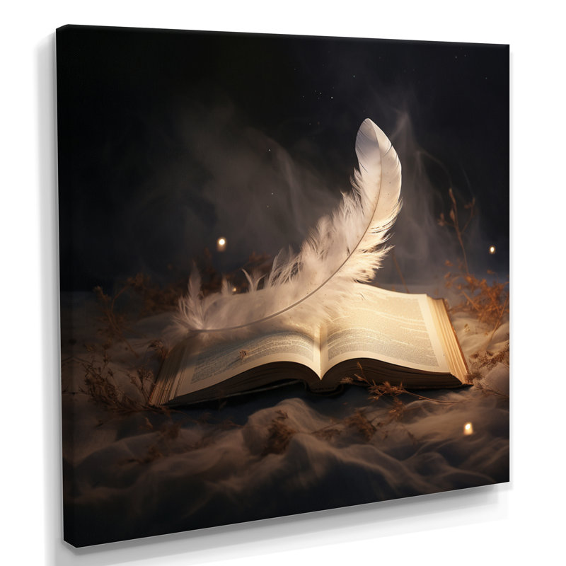 Plume d'inspiration écrivant le livre II - Plumes, art mural, Toile tendue, H 36 po x l 36 po x P 1,5 po