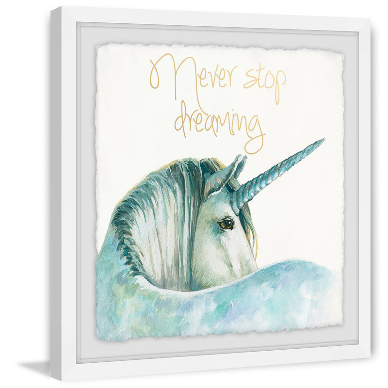 Blue Unicorn Dreams, reproduction encadrée, H 12 po x l 12 po x P 1,5 po, Cadre blanc à bords frangés