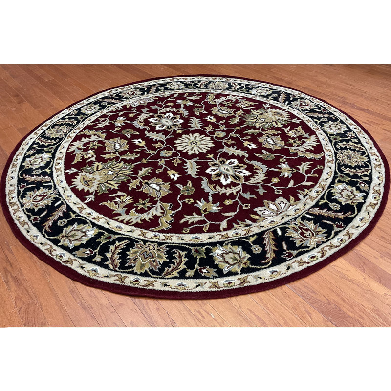 Tapis rouge / noir / brun en laine touffeté à la main Indo