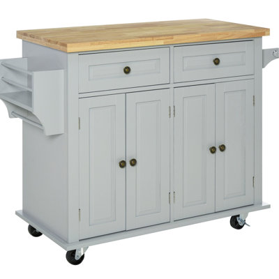 Mobile Kitchen Countertop With Grey , Rubberwood Surface, Drawers, Spice Rack And Towel For Functional Rolling Island Top In - Space Saving Storage Cabinets, Home
