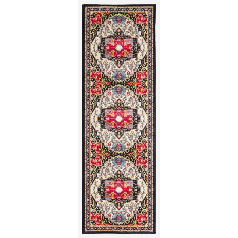 Tapis noir lavable antidérapant Lyanne, Tapis de couloir 2 pi 2 po x 7 pi