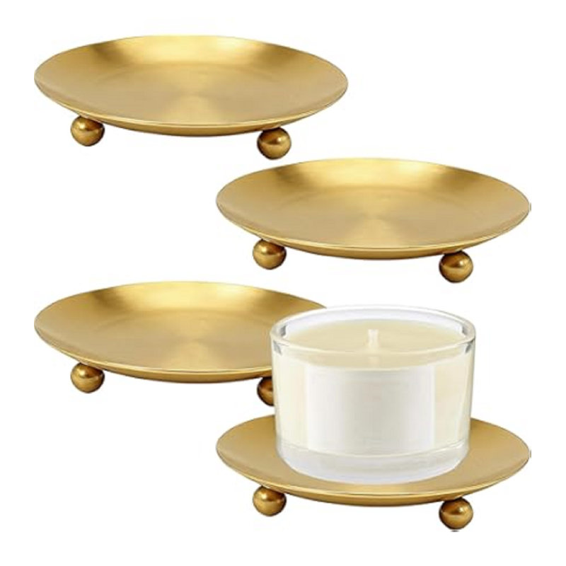 0.39'' H Iron Tabletop Tealight Holder, Gold, 0.39" H x 3.9" W x 3.9" D