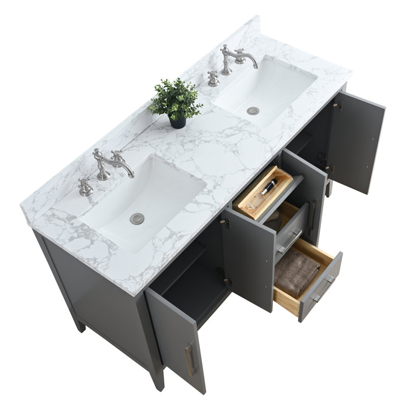 Ensemble de meuble-lavabo double 60 po, Nickel brossé, Gris cachemire