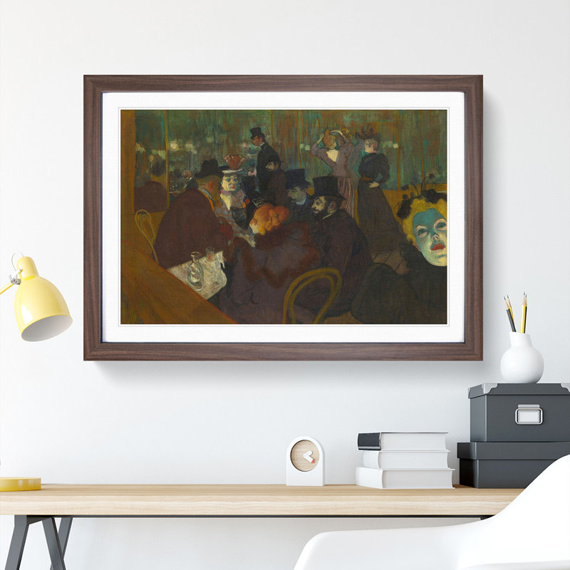 At the Cabaret by Henri De Toulouse-Lautrec - Picture Frame Painting, Walnut Framed, 27cm H x 36cm W x 2cm D