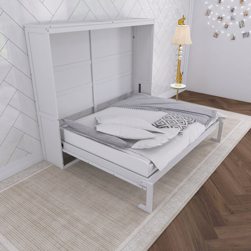 Lit escamotable blanc double pleine grandeur, Blanc, Double