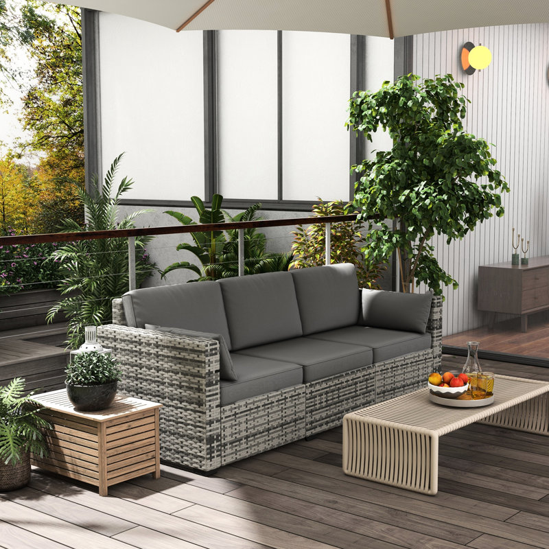 Gray Outdoor 3 Pe Couch With Cozy Cushions And Stable Steel Frame For Patio Furniture In A Base