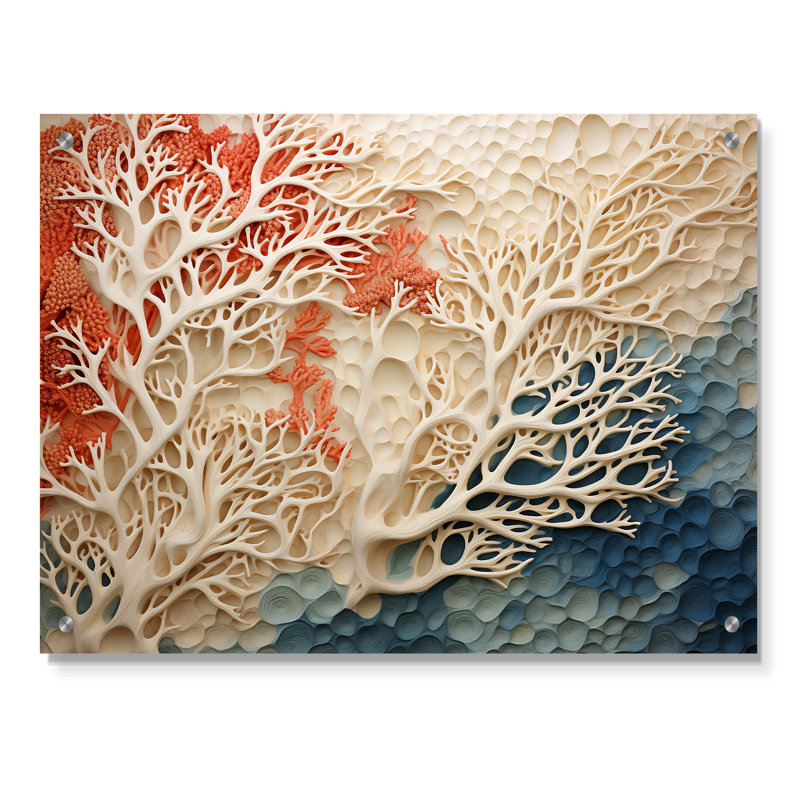 Callihan - rose et blanc, corail côtier, collage I - corail sous l'eau, décoration murale acrylique, H 30 po x l 40 po