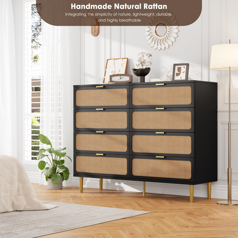119.9cm W 8 - Drawer Chest of Drawers, Black