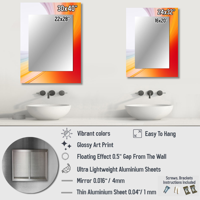 Orange Spectral Slice II - Abstract Shapes Large Wall Mirror, Modern Unique Mirror, Printed Metal Art, 40" x 30"