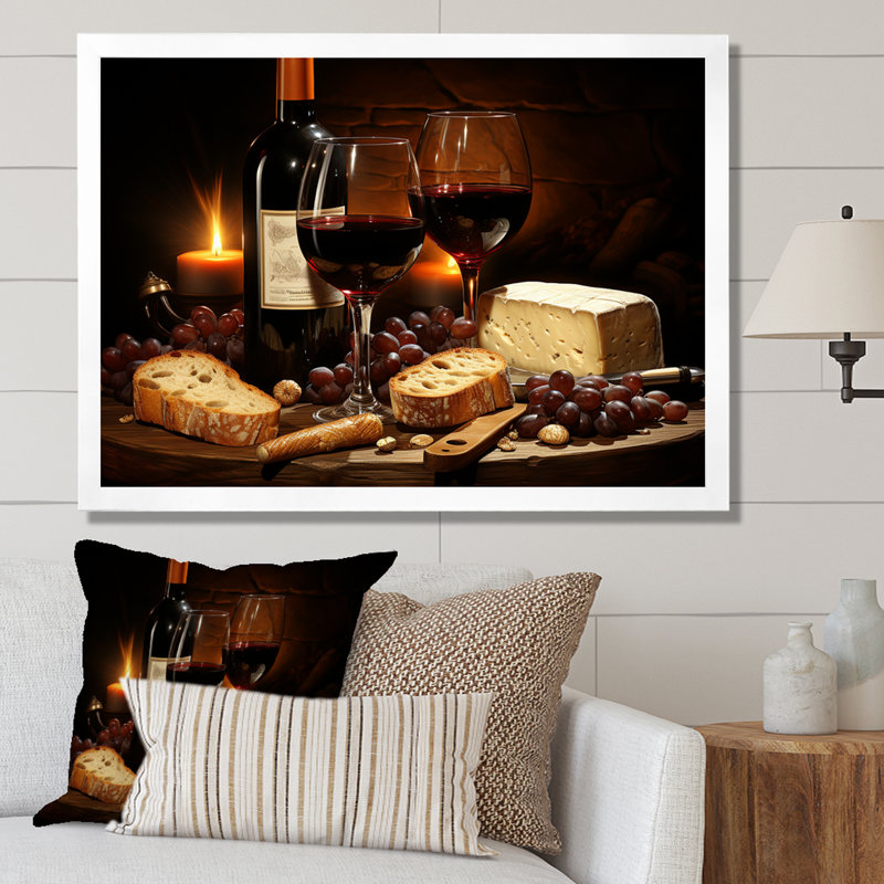 Cheese and Red Wine Charcuterie Board Radiance - Art mural vin, Cadre de coin blanc fermé, H 12 po x l 20 po x P 1 po