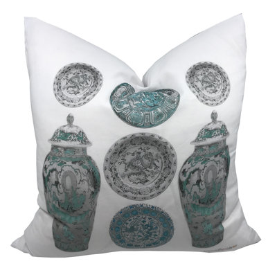 Chinois Ceramic Square Pillow Cover & Insert