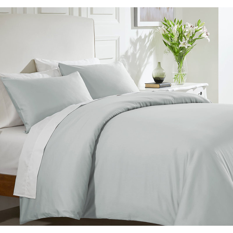 Light Grey 400 Thread Count Cotton Sateen Full/Queen Duvet Cover Set