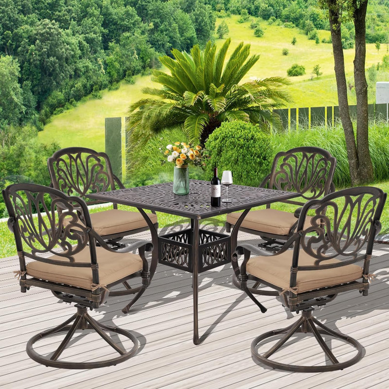Ensemble de salle à manger d'extérieur carré L 35,4 po Aschton, Beige