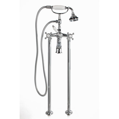 Garniture de robinet de baignoire à fixation sur plateau à poignées doubles avec inverseur et douche à main à pattes