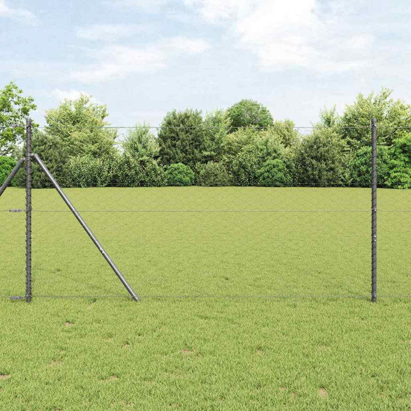 Vidaxl Fence With Posts PVC-Coated Steel, Grey, 120cm H x 2500cm W x 3.2cm D