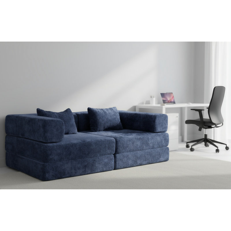 Canapé convertible en tissu chenille 2 places sans os, Bleu