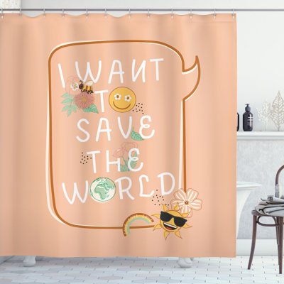 Ambesonne Emoji Shower Curtain Leafy Flowers Neutral Earth Peach Mustard White