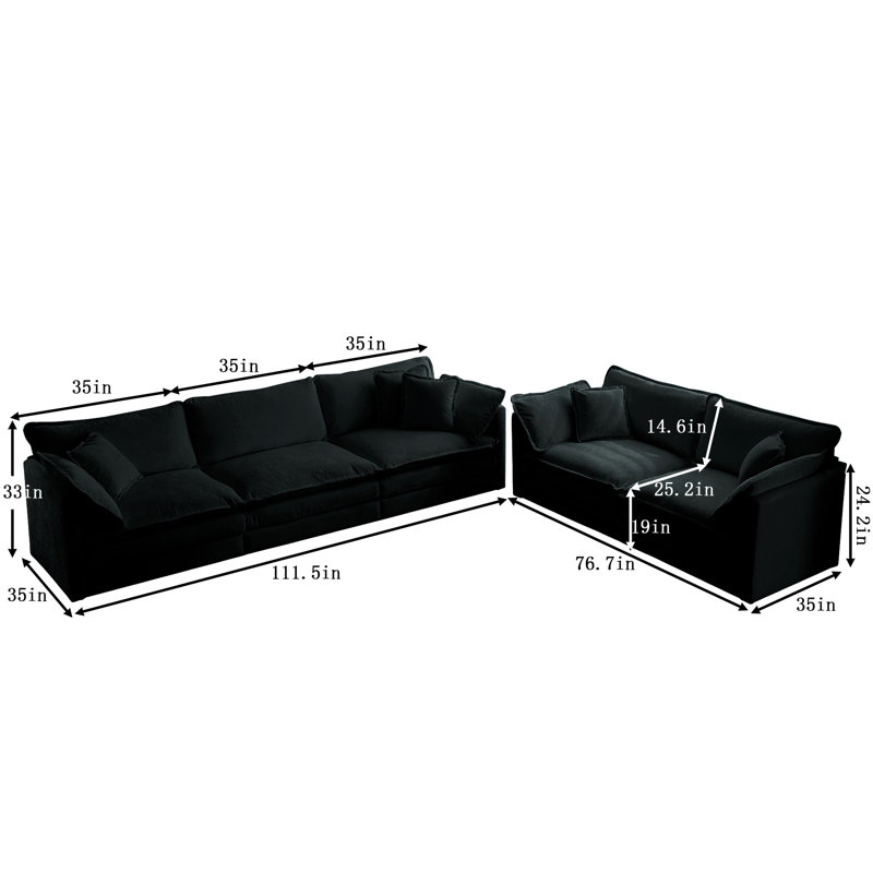 Comfy Sofa Set with Deep Seats, Black