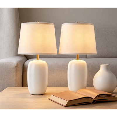 Ensemble de 2 lampes de table en céramique blanche avec abat-jour en tissu, hauteur de 22 pouces pour le salon, la chambre à coucher, le bureau et la décoration intérieure, douille E26 avec interrupteur rotatif