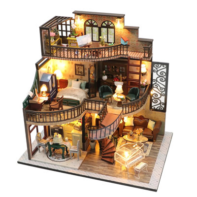 Wizardi Miniature Roombox Kit - House in English style Dollhouse Kit