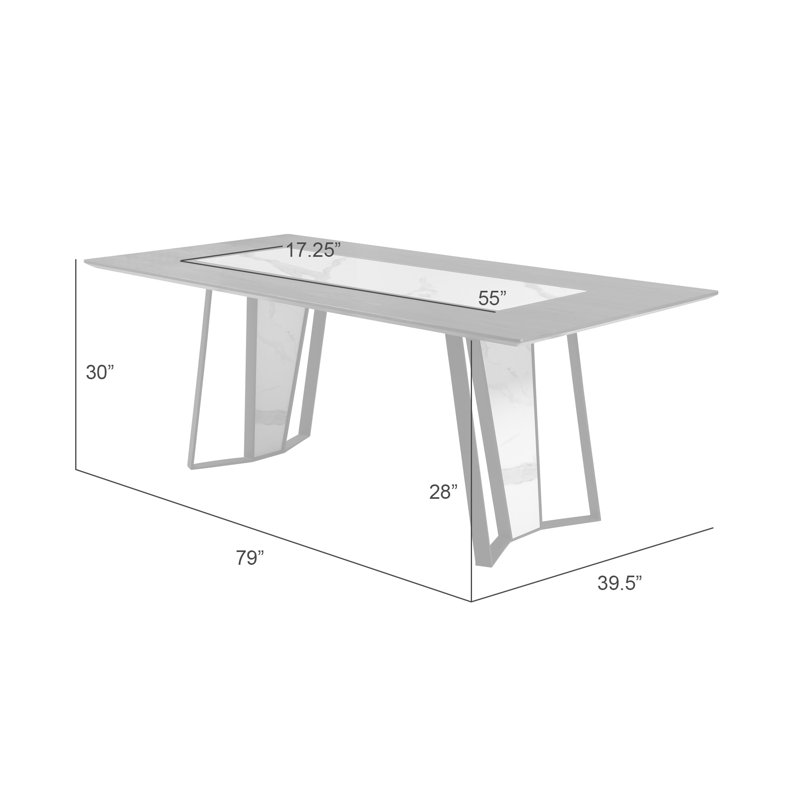 Arevalo Transitional 79 In. Rectangular Dining Table With Brown Wood And White Sintered Stone Table Top - Seats Up To 6