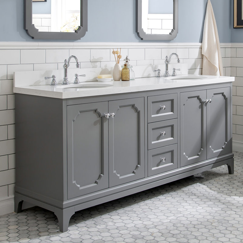 Ensemble de meuble-lavabo double 72 po Bernardo, Quartz de Carrare, Gris cachemire