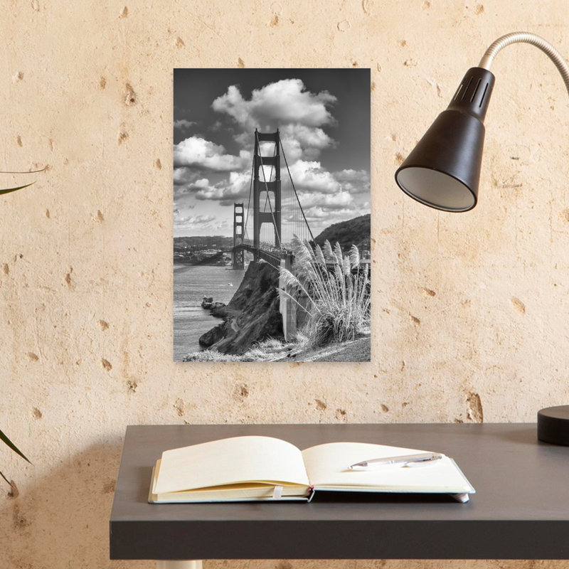 Golden Gate Bridge Black White Abstract Contemporary Architecture City Wall Art Print, 18" H x 12" W