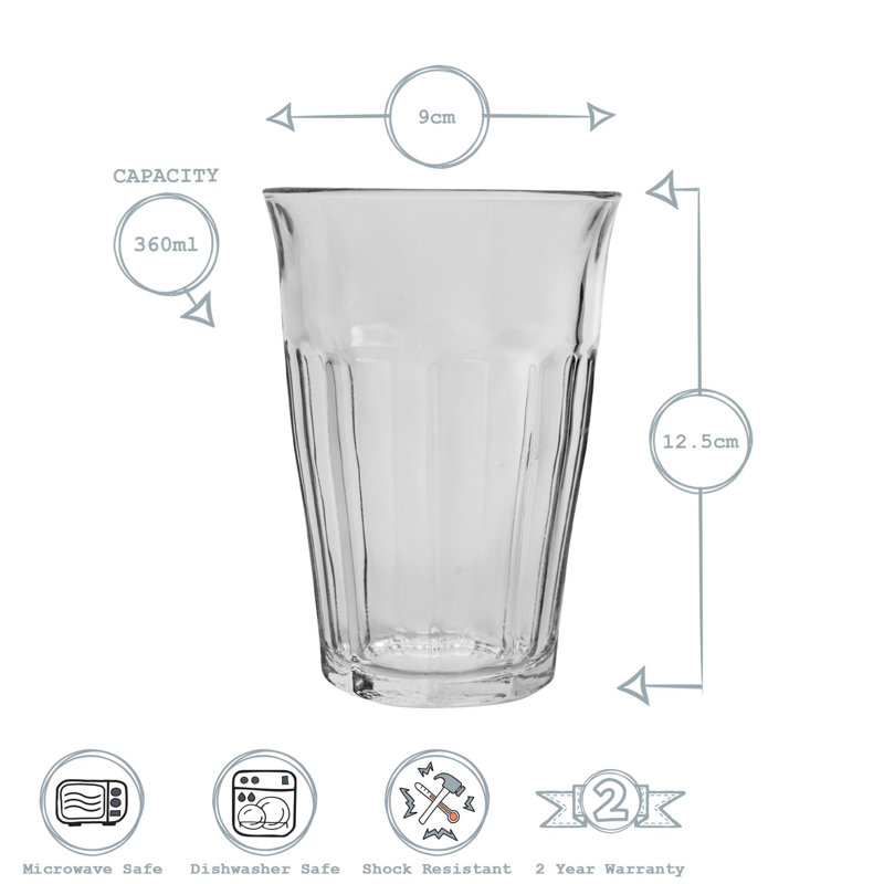 Duralex - Picardie Highball Cocktail Glasses - Glass Tumblers, 12, 360
