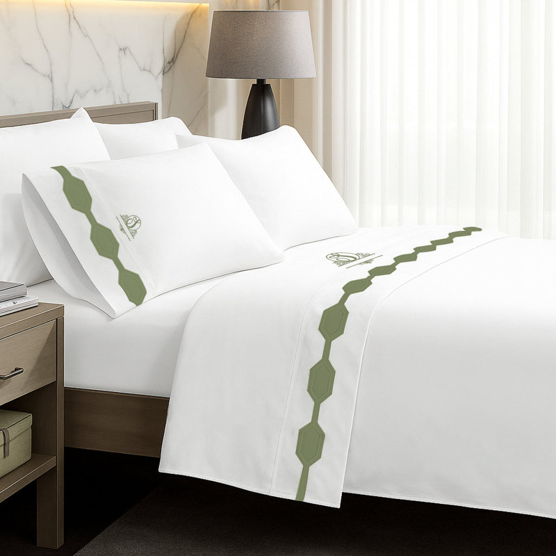 Monogram Hexagonal Applique Border Cotton Sheet Set, Yes, California King Sheet Set