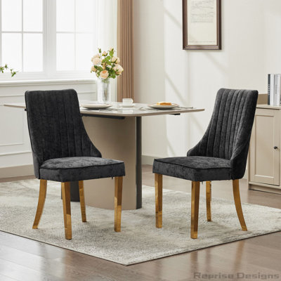 Chaises de salle à manger en chenille avec pieds en acier, ensemble de 2