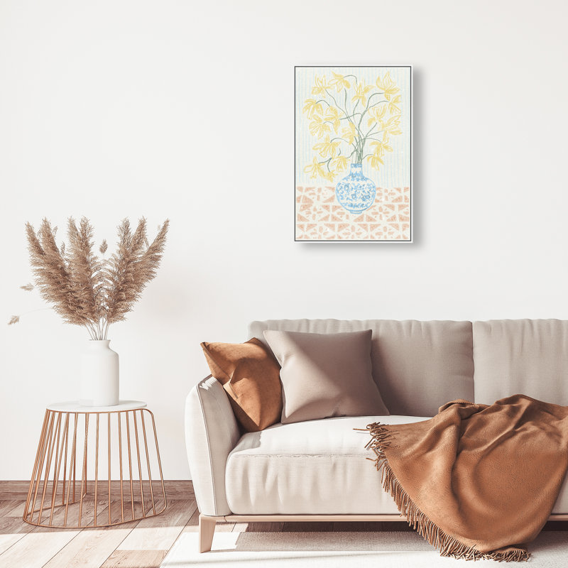 Yellow Iris Summer Print by Oliver Gal, 46"H x 31"W, White Floater Frame