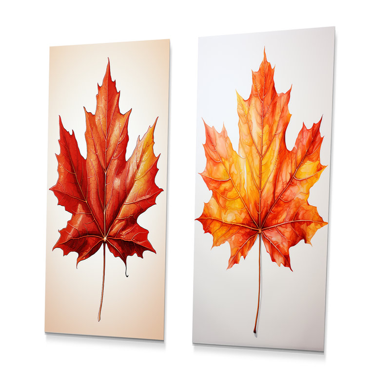 «Orange I Leaf», ensemble de 2 décorations murales en métal «Maple Leaf», H 28 po x l 24 po