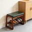 Banc à chaussures en bois massif avec rangement, étagère à chaussures moderne à 2 niveaux et banc avec coussin en similicuir pour le couloir et le salon-1173309116